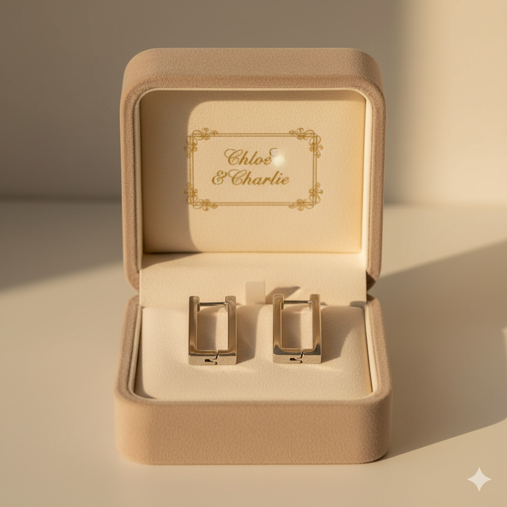 Silver Rectangle Hoop Earrings