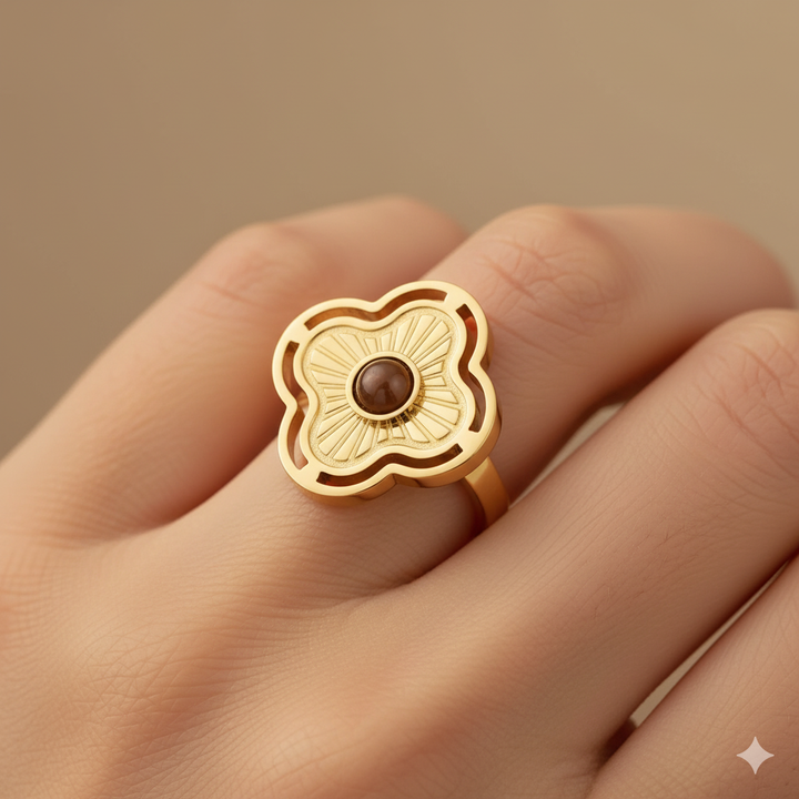 Tiger Eye Lucky Flower Ring