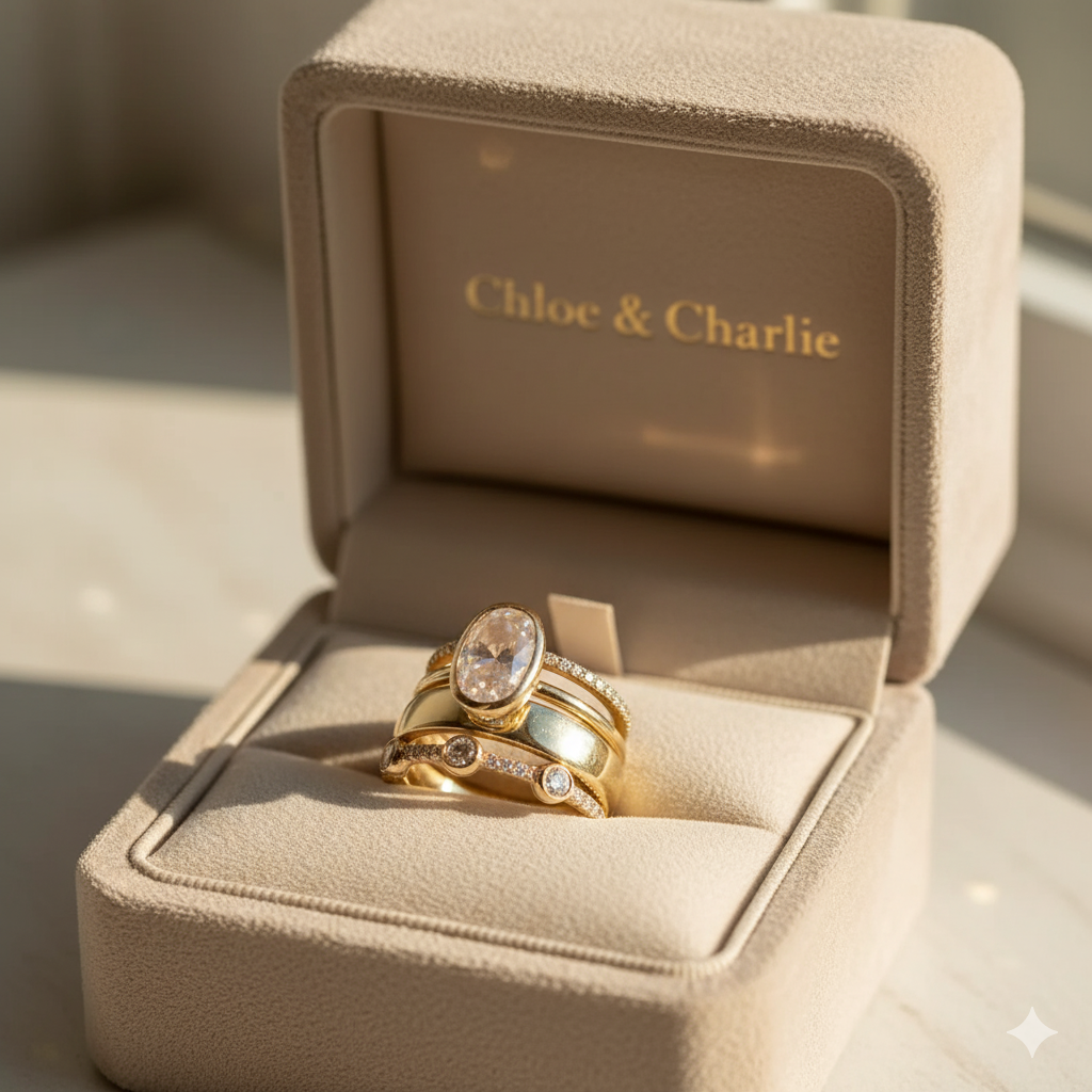 Lily - Vintage Gold & Zirconia Ring Set