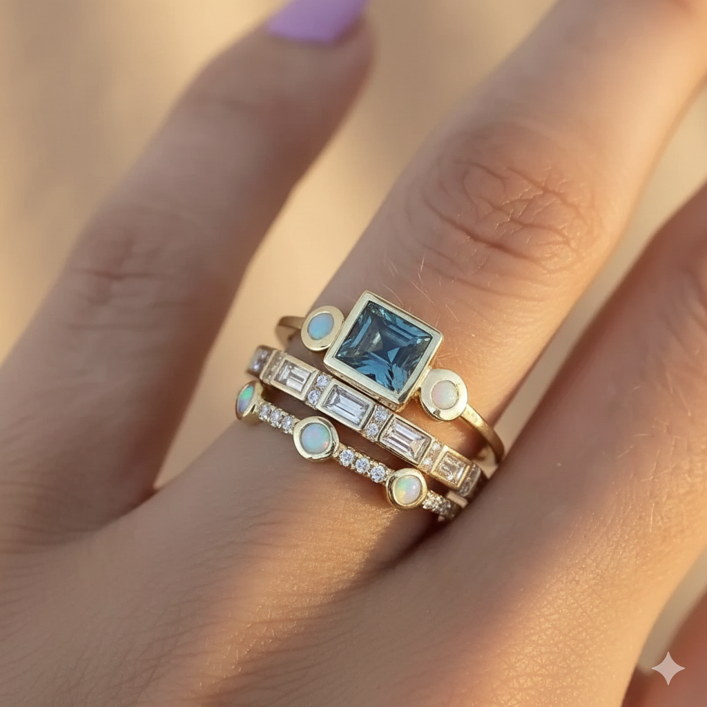 Ocean - Vintage Crystal Ring Set