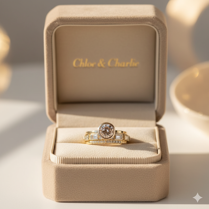 Hope - Inlaid Crystal Gold Ring Set