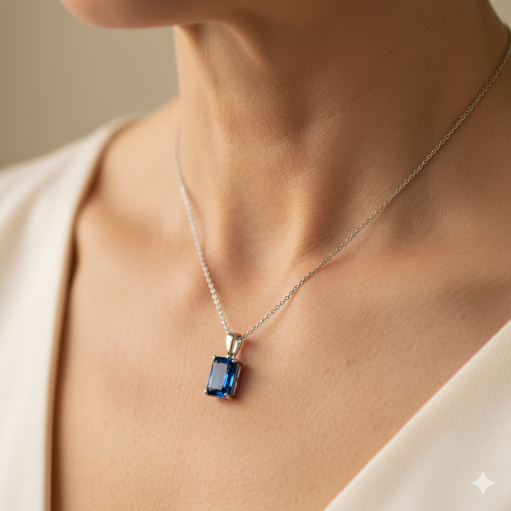 Ocean Blue Pendant Silver Necklace