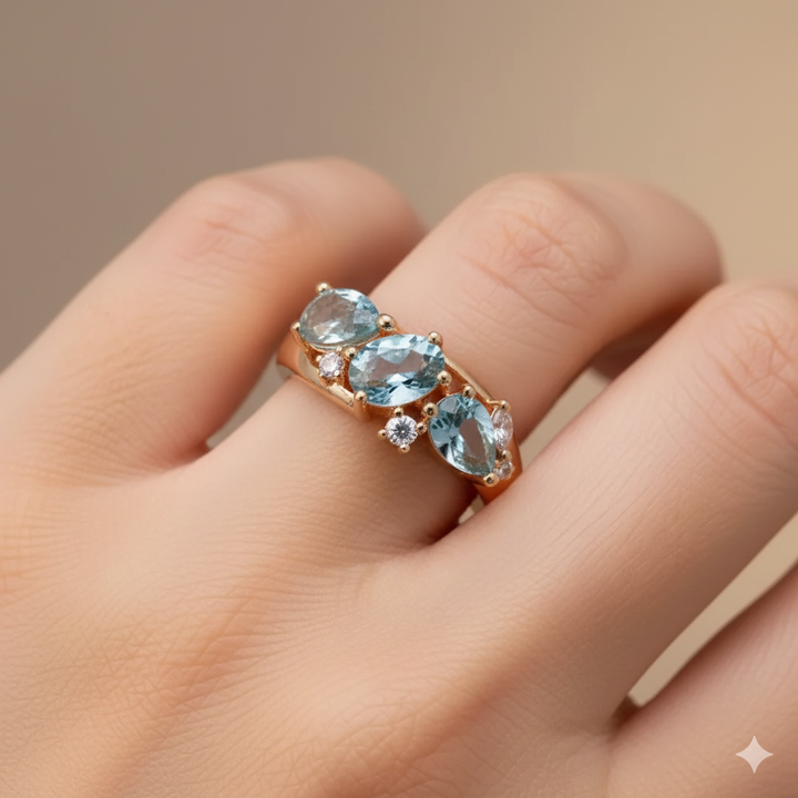 Elegant Blue Vintage Zirconia Ring in Gold