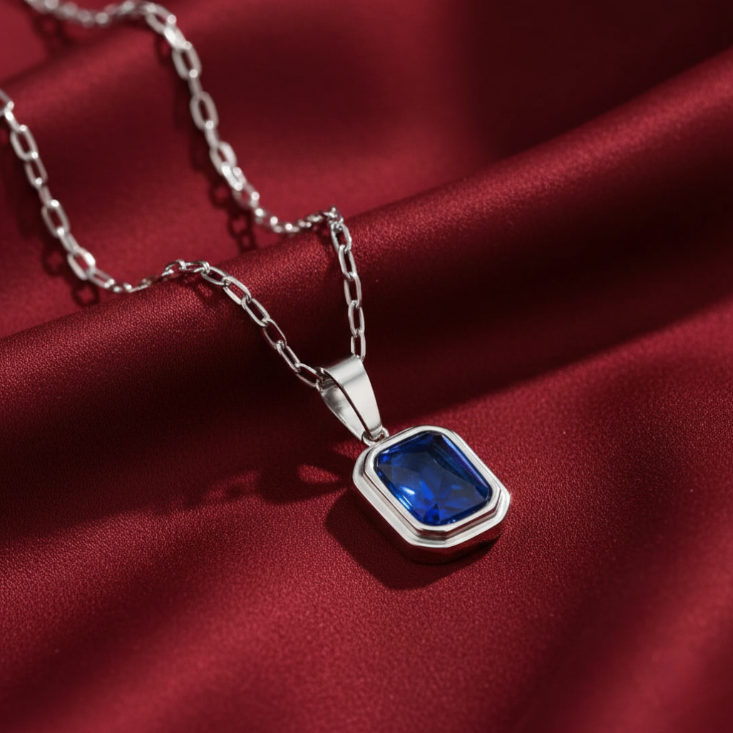 Ocean Blue Pendant Silver Necklace