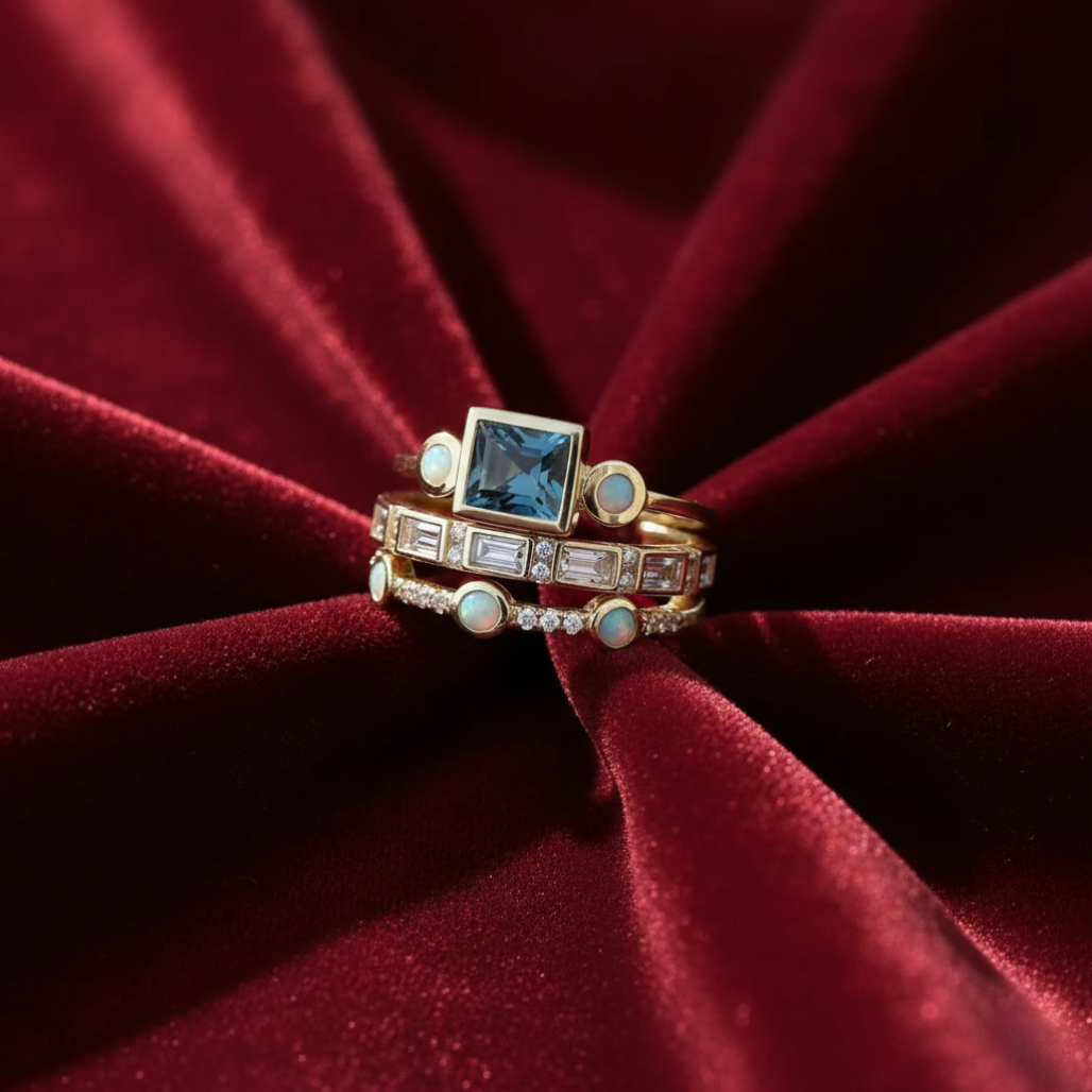 Ocean - Vintage Crystal Ring Set