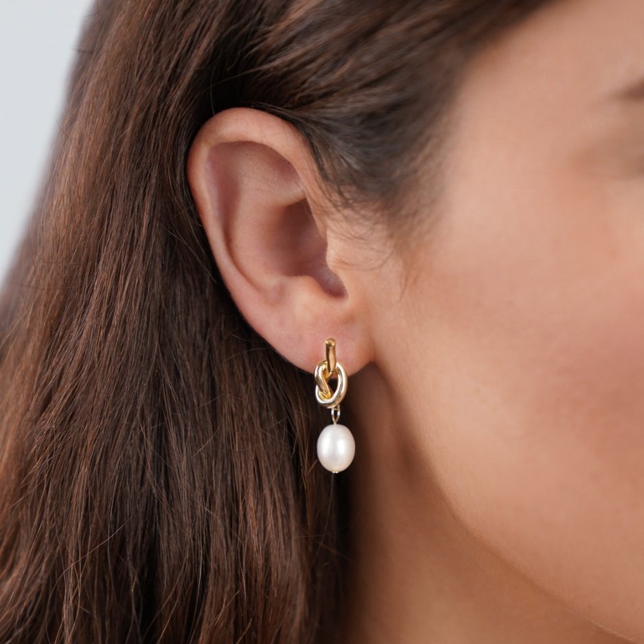 Knotted Gold & Freshwater Earrings
